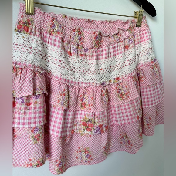 LoveShackFancy Pink Floral Tiered Mini Skirt - Picture 7 of 12